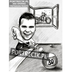 Karykatura grającego w bilarda