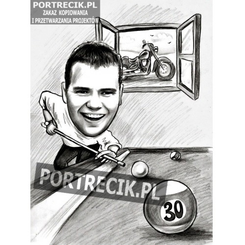 Karykatura grającego w bilarda