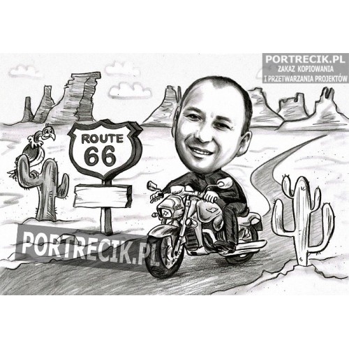 karykatura motocykl harley davidson route 66