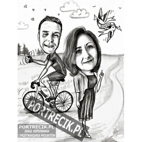 Karykatura na rocznicę ślubu - z rowerem