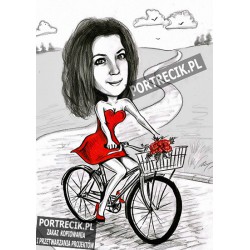 Karykatura kobiety na rowerze