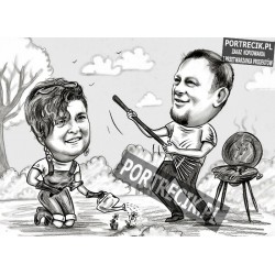 Karykatura na działce - działka, ogródek i grill