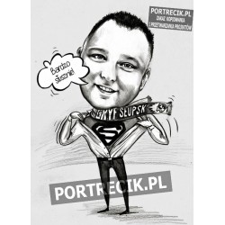 Karykatura Supermena rozrywającego koszulę