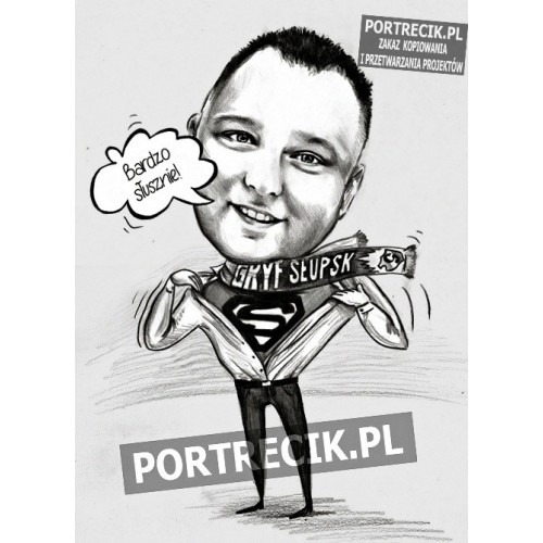 Karykatura Supermena rozrywającego koszulę