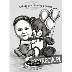 Karykatura dziecka z misiem na roczek