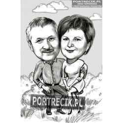 Karykatura pary na ławce