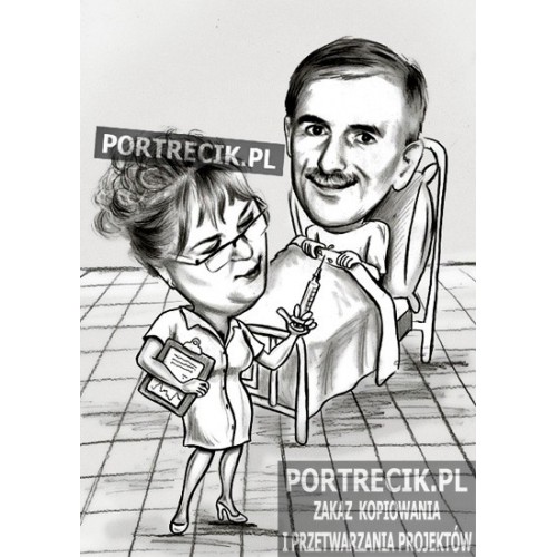 Karykatura pary - pielęgniarki i pacjenta