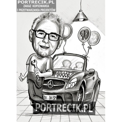 Karykatura urodzinowa mechanika