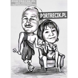 karykatura pary - mechanika i kobiety siedzącej w fotelu