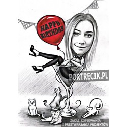 Karykatura urodzinowa w kieliszku z kotami