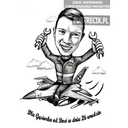 Karykatura mechanika na samolocie F-16