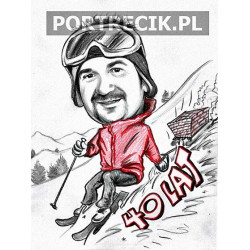 Karykatura narciarza na stoku