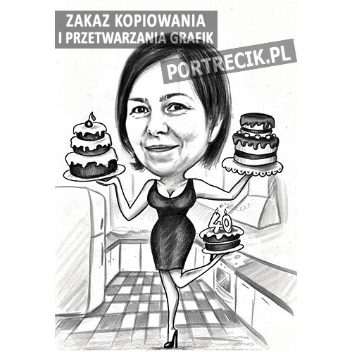 Karykatura z tortami w kuchni