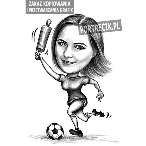 Karykatura piłkarki z wałkiem