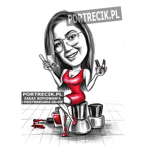 Karykatura manikiurzystki na lakierze do paznokci