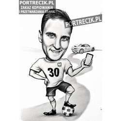 Karykatura piłkarza z telefonem i autem