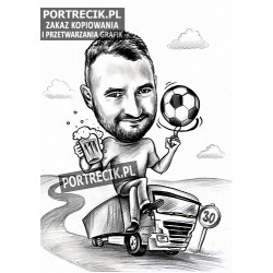 Karykatura tirowca z tirem,...