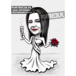 Karykatura na wieczór panieński z szampanem i szarfą