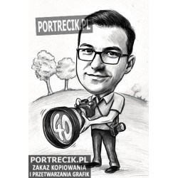 Karykatura fotografa z aparatem na 40-te urodziny