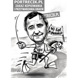 Karykatura pięcioboisty - pięciobój nowoczesny