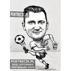 Karykatura piłkarza kopiącego piłkę