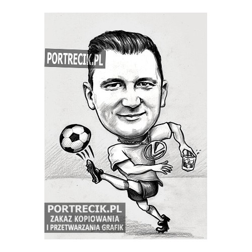 Karykatura piłkarza kopiącego piłkę