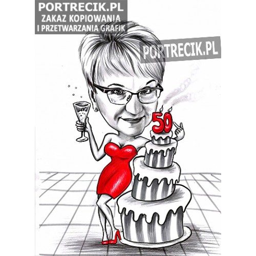 Karykatura na 50 te urodziny przy torcie