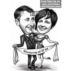Karykatura pary na dwudziestą 20 rocznicę ślubu