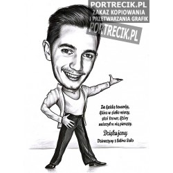 Karykatura tancerza z dedykacją od uczennic