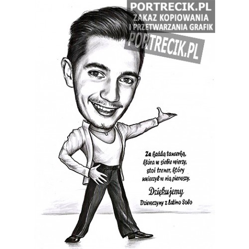 Karykatura tancerza z dedykacją od uczennic